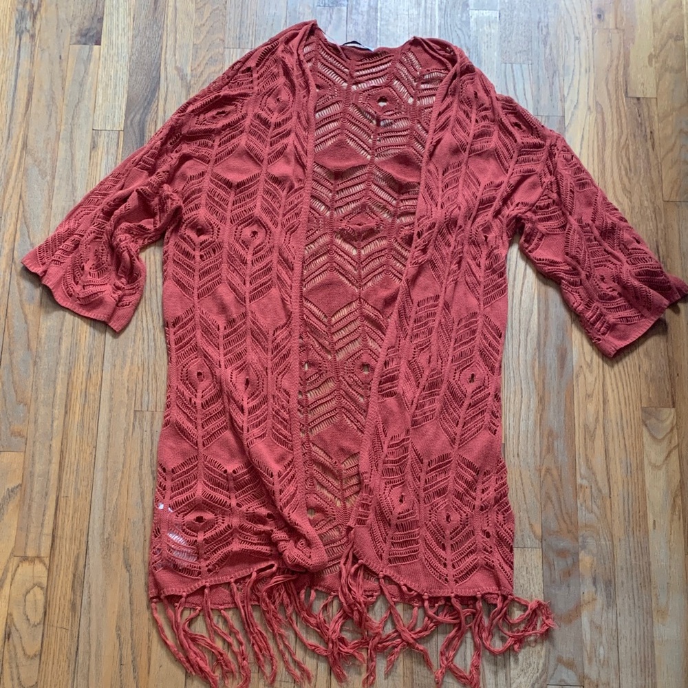 Mango Boho Open Knit Duster Cardigan